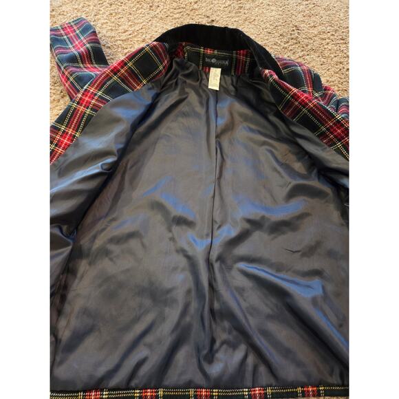 Vtg blazer sag harbor tartan plaid wool blend velvet holiday red green 10P - Picture 5 of 6